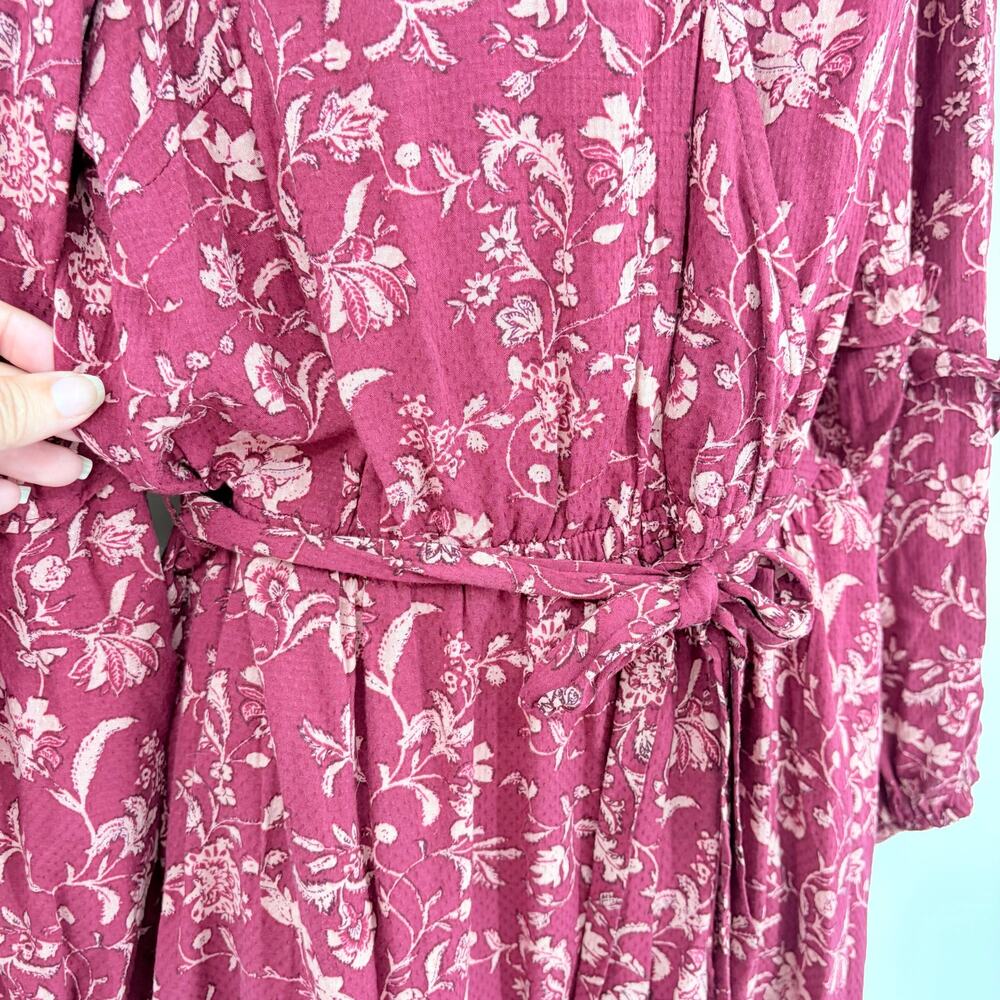 Knox Rose Peasant Dress Sz M Floral Boho Burgundy Midi Cottagecore Ruffle Artsy - Picture 4 of 10